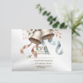 Trouwbloemen klokken roze blauwe linten mooi RSVP kaartje (Staand voorkant)