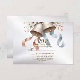 Trouwbloemen klokken roze blauwe linten mooi RSVP kaartje