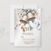 Trouwbloemen klokken roze blauwe linten mooi RSVP kaartje (Voorkant)