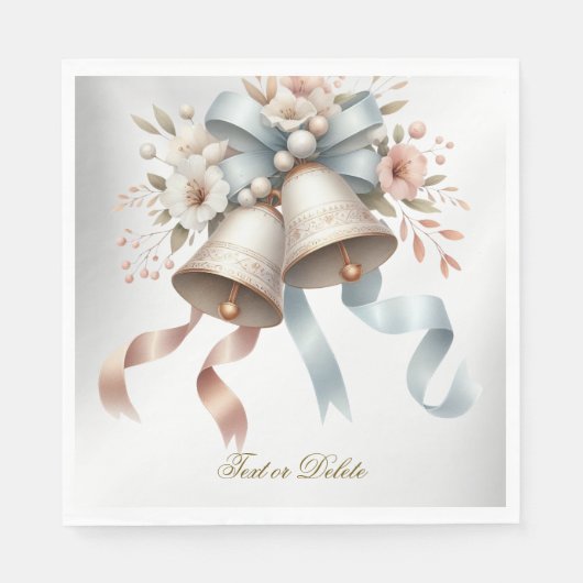 Trouwbloemen klokken roze blauwe linten mooi servet (Voorkant)