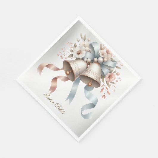 Trouwbloemen klokken roze blauwe linten mooi servet (Hoek)