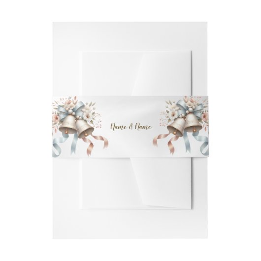 Trouwbloemen klokken roze blauwe linten mooi uitnodigingen wikkel (Voorkant Voorbeeld)