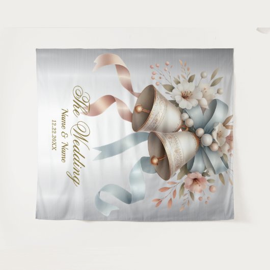 Trouwbloemen klokken roze blauwe linten mooi wandkleed (Voorkant (horizontaal))