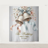 Trouwbloemen klokken roze blauwe linten mooi wandkleed (Voorkant)