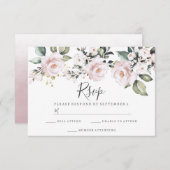 Trouwbloemen met Stof Roze Blush Roze RSVP Kaartje (Voorkant / Achterkant)