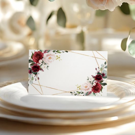 Trouwbloemen Roze en Bordeaux Plaatskaartje