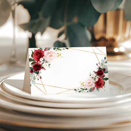 Trouwbloemen Roze en Bordeaux Plaatskaartje