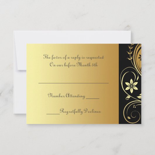 Trouwbloemen RSVP Black Gold Uitnodiging (Achterkant)