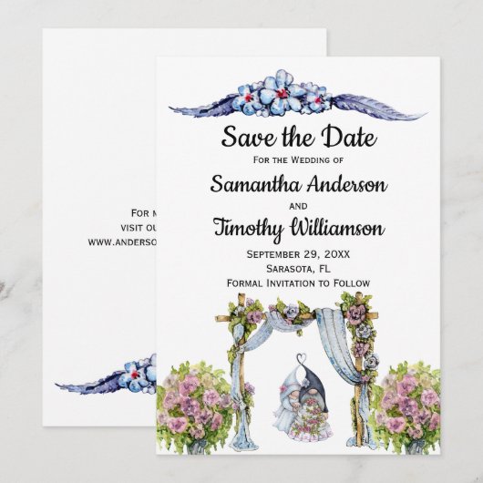 Trouwbloemen Scandinavische Bosgnomen Save The Date (Voorkant / Achterkant)