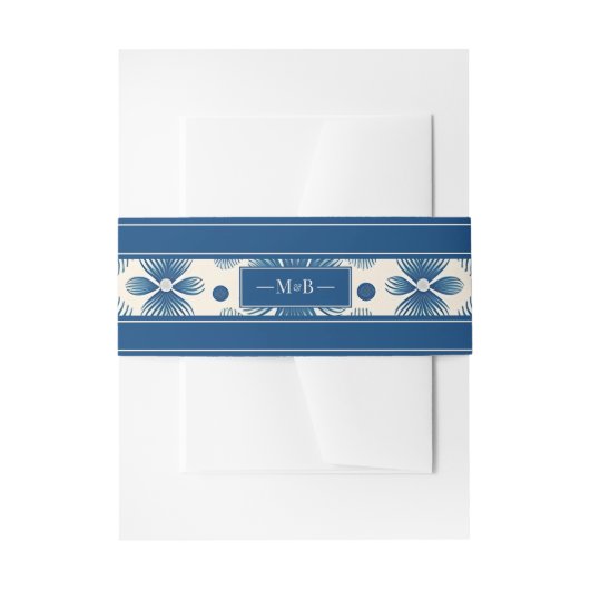 Trouwbloemen uit het midden van de eeuw | Blauw |  Uitnodigingen Wikkel (Voorkant Voorbeeld)