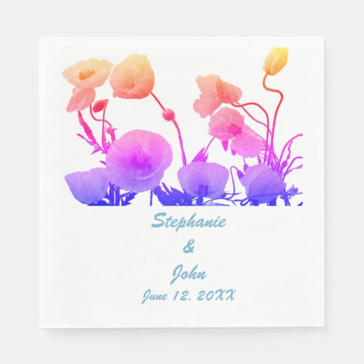 Trouwbloemen Waterverf Bloemen Poppy  Servet (Voorkant)