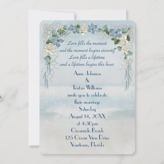 Trouwbloemenboog op oceaanaquarel kaart (Voorkant)