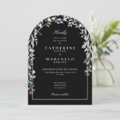 Trouwbloemenboog Zwart en Wit QR Code Huwelijk Kaart (Staand voorkant)