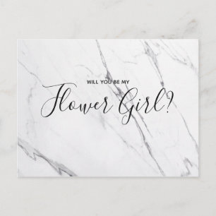 Trouwbloemenmeisje Witte marmeren script ansicht Uitnodiging Briefkaart