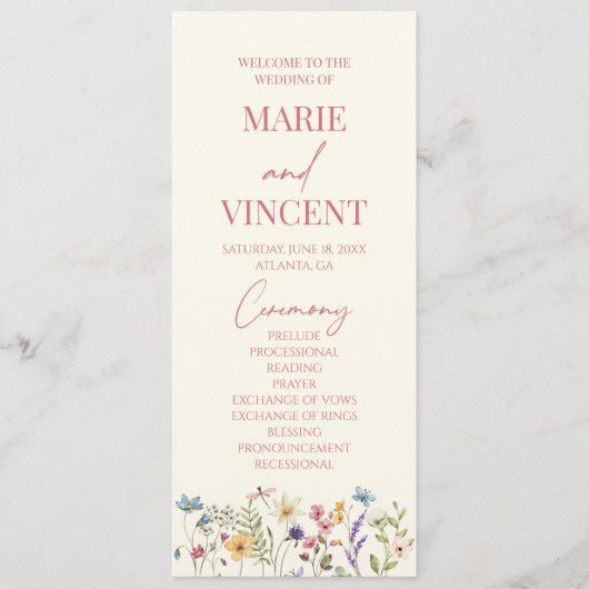 Trouwbloementuin Bloemige Wilde Bloemen Bruiloft Programmakaart (Voorkant)