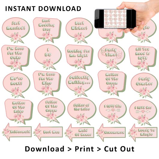 Trouwblush roze trendy bloemen foto booth rekwisie poster