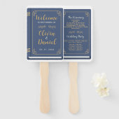 Trouwboek Hand Fan Modern Navy Programma Handwaaier (Voorkant en achterkant)