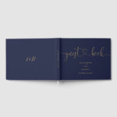Trouwboek met Navy Blauwe En Gouden Script Lettert Gastenboek (Volledig)