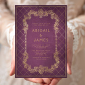 Trouwboek met violette rode goudkleurige vintage u kaart
