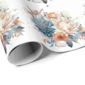 Trouwboeket met blauwe eucalyptus en roze pioenroz cadeaupapier (Rol Hoek)