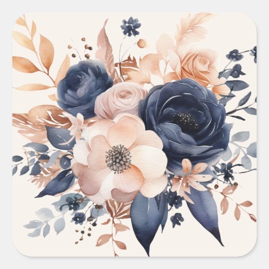 Trouwboeket Navy Peach Copper Vierkante Sticker (Voorkant)