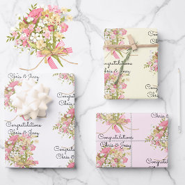 Trouwboeket van bloemen voeg namen toe 3 cadeau inpakpapier vel