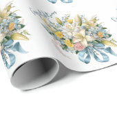 Trouwboeket van witte lelies en blauwe linten cadeaupapier (Rol Hoek)