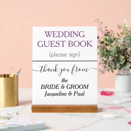 Trouwboeknamen White Dusty Violet Acryl Bord (Huwelijk)