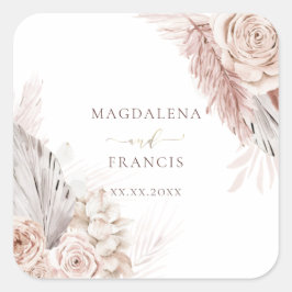 trouwboho bloemen vierkant sticker