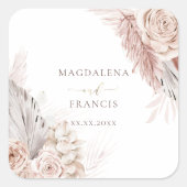 trouwboho bloemen vierkant sticker (Voorkant)