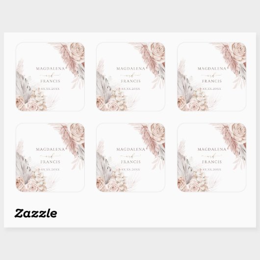 trouwboho bloemen vierkant sticker (Vel)