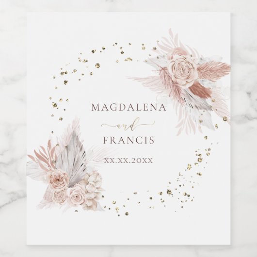 trouwboho-bloemen wijn etiket (Enkel label)