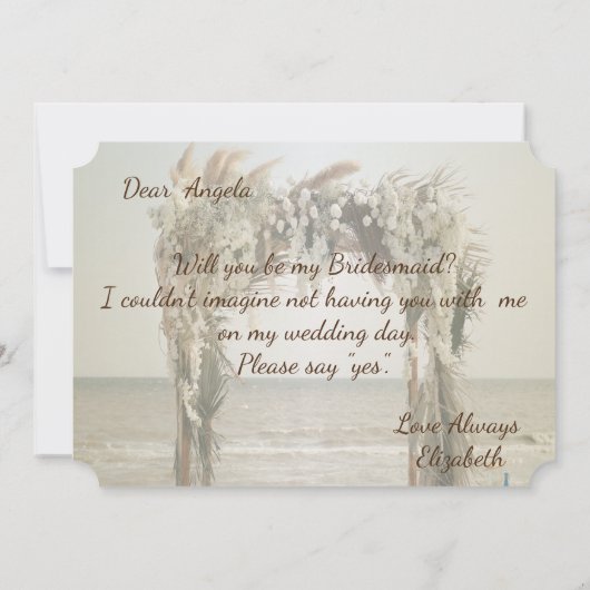 Trouwboog bruidsmeisje kaart aan het strand (Achterkant)