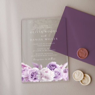 Trouwboog Designer Paars & Witte Bloemen Bruiloft Acryl Uitnodigingen