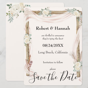 Trouwboog en Rozen Crème Goud Save the Date
