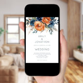 Trouwboog met marinebrandorange bloemen en QR-code Kaart