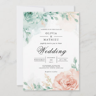 Trouwboog met Teal & Blush bloemen Kaart