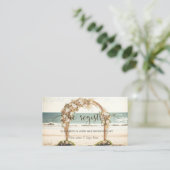 Trouwboog op het strand rozen huwelijksregister informatiekaartje (Staand voorkant)