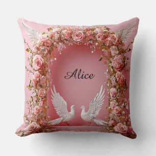 Trouwboog Roze Rozen Witte Duiven Liefde 🌸 Kussen