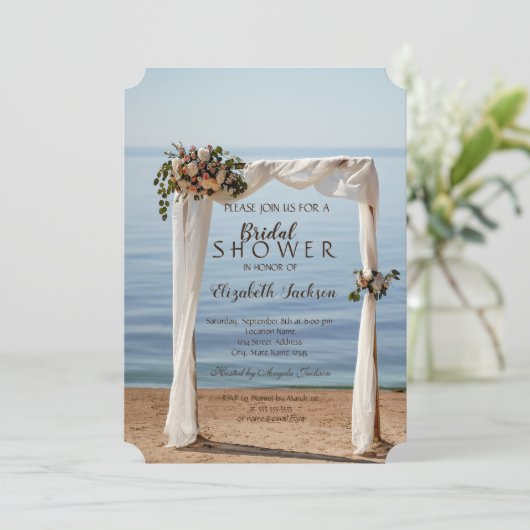 Trouwboog Strand Bloem Bruidsfeest Kaart (Staand voorkant)