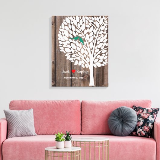 Trouwboom Handtekening Gastenboek Vogels blauwgroe Canvas Afdruk (Insitu (Woonkamer))