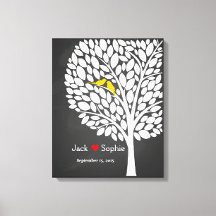 Trouwboom Handtekening Gastenboek Vogels Geel Canvas Afdruk