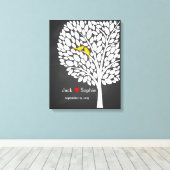 Trouwboom Handtekening Gastenboek Vogels Geel Canvas Afdruk (Insitu (Houten vloer))