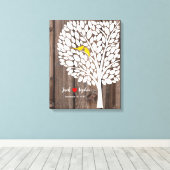 Trouwboom Handtekening Gastenboek Vogels Geel Hout Canvas Afdruk (Insitu (Houten vloer))