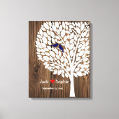 Trouwboom handtekening Gastenboek Vogels Navy Wood Canvas Afdruk (Voorkant)