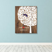 Trouwboom handtekening Gastenboek Vogels Navy Wood Canvas Afdruk (Insitu (Houten vloer))
