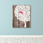 Trouwboom handtekening Gastenboek Vogels Roze Hout Canvas Afdruk (Insitu (Houten vloer))
