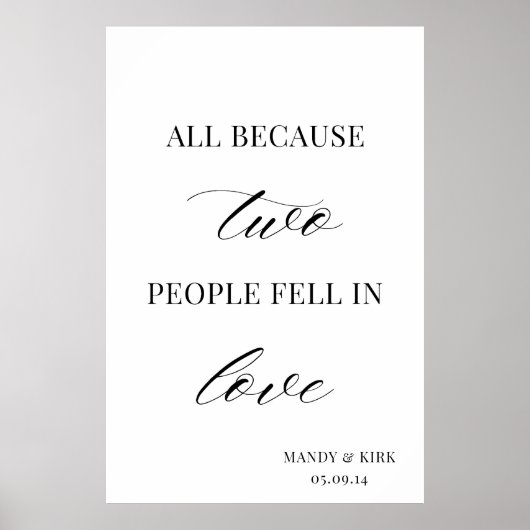 Trouwbord 'Alles omdat twee mensen verliefd werden Poster (Voorkant)