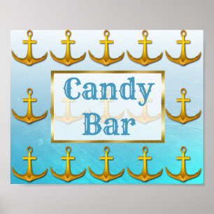 Trouwbord Candy Bar Oceanische Aqua Blauwe & Goude Poster