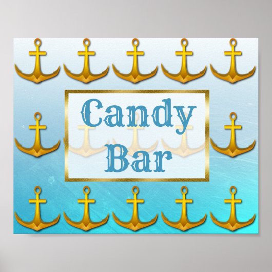Trouwbord Candy Bar Oceanische Aqua Blauwe & Goude Poster (Voorkant)